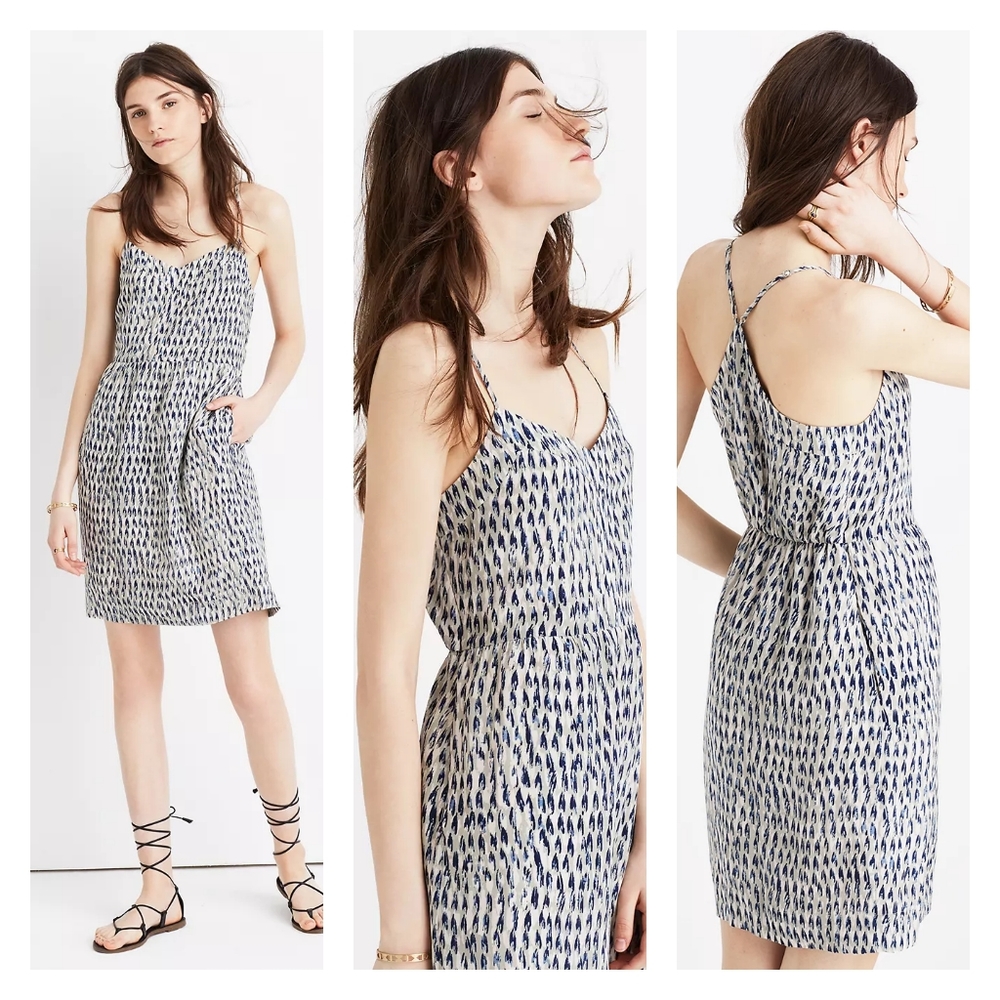 Madewell Silk Sunlight Painted Feathers Cami Dress